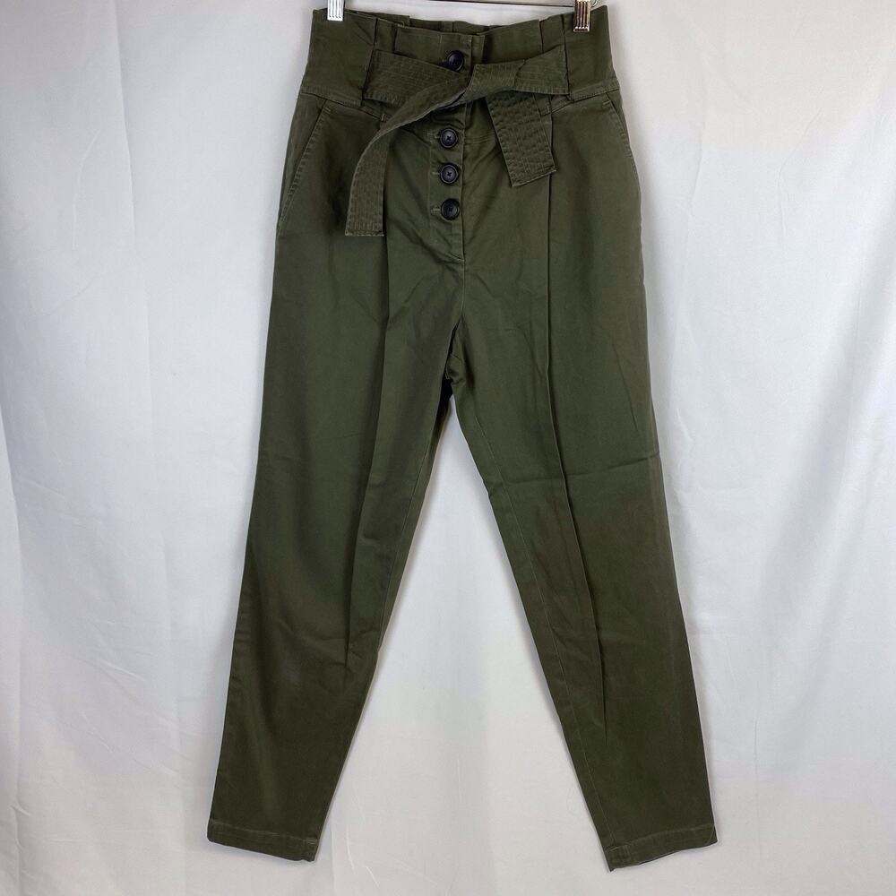 ALC Krew Tapered Paperbag Waist Button Front Pants in Oregano Olive Green Size 2